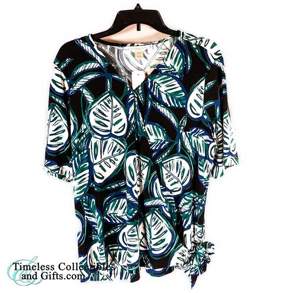 Christopher Banks Faux Wrap Blouse Petite Large Leaf Pattern 1