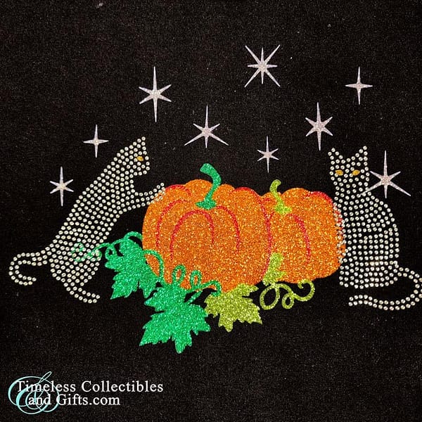 Holiday Traditions Black Pull Over Long Sleeve Glitter Pumpkin Design 2