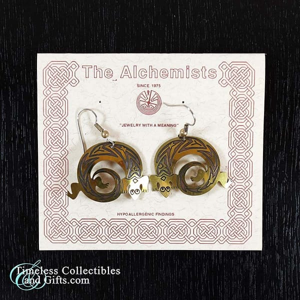 Lizard Symbol The Alchemists Laser Cut Metal Brass Jewelry Earring 2