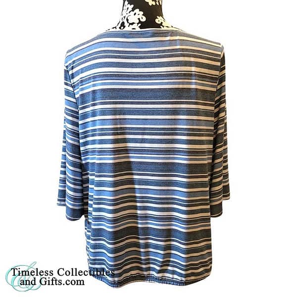 Silverware Teal Blue White Striped Petite Top PL 2