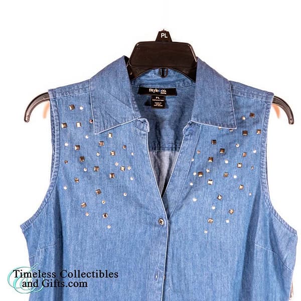 Style Co Petite Chambray Sleeveless Blue Denim Studded Top 2