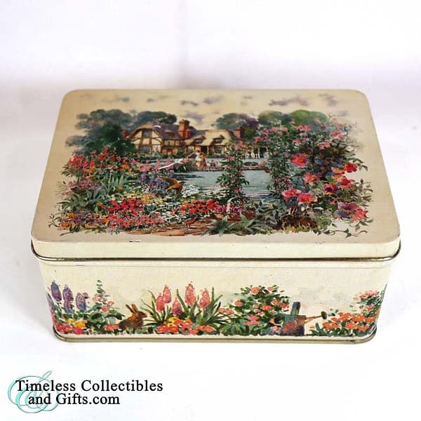 Tin Rectangular Box English Garden Theme 2