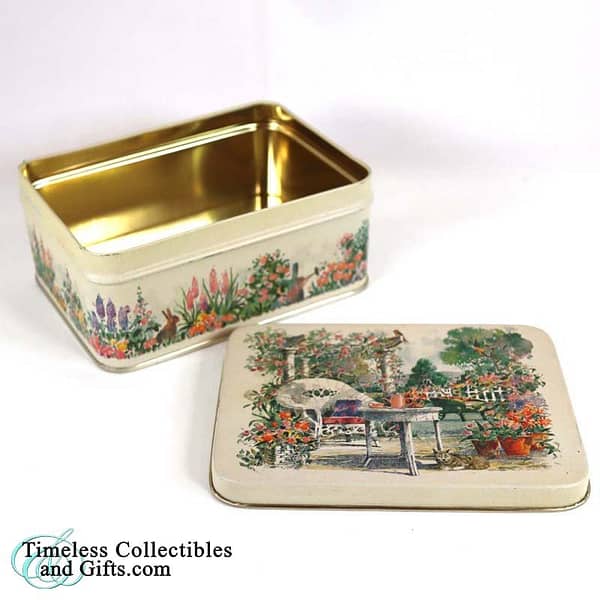 Tin Rectangular Box English Summer Garden Theme 1