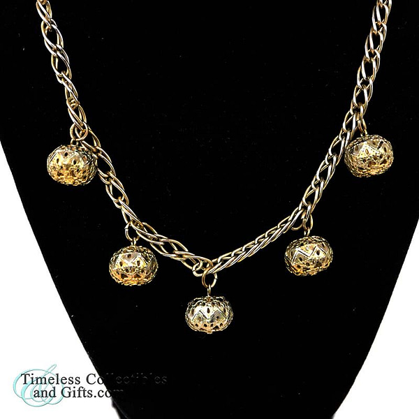 1980s Filigree 5 Ball Silver Necklace 2 copy